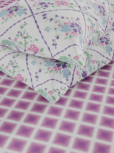 Bamboo Micro Fitted King Bedsheet With 2 Pillow Covers <small> (geometric-purple)</small>