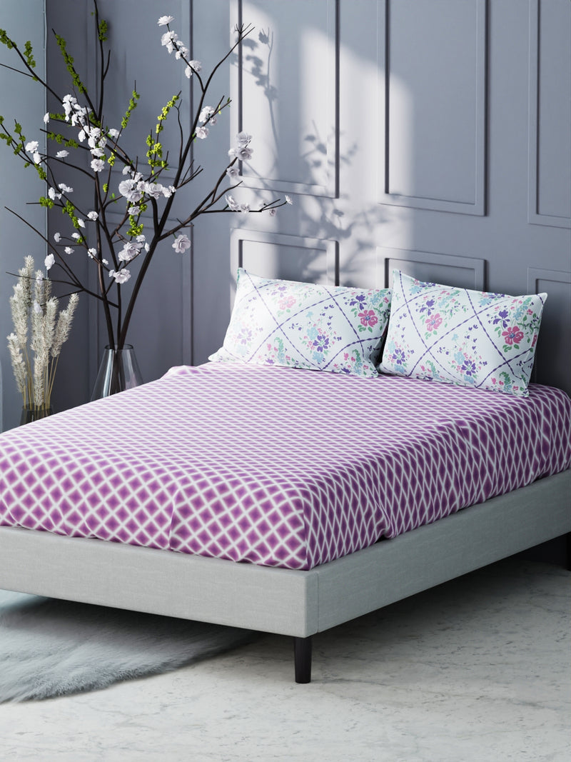 Bamboo Micro King Bedsheet With 2 Pillow Covers <small> (geometric-purple)</small>