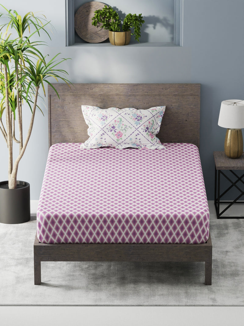 Bamboo Micro Single Bedsheet With 1 Pillow Covers <small> (geometric-purple)</small>