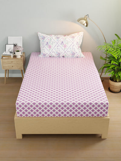 Extra Smooth Micro Single Bedsheet With 1 Pillow Cover <small> (geometric-purple)</small>