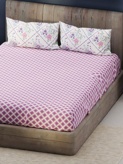 Bamboo Micro King Bedsheet With 2 Pillow Covers <small> (geometric-purple)</small>