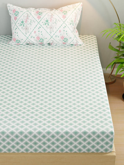 Extra Smooth Micro Single Bedsheet With 1 Pillow Cover <small> (geometric-green)</small>