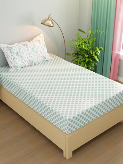 Extra Smooth Micro Single Bedsheet With 1 Pillow Cover <small> (geometric-green)</small>