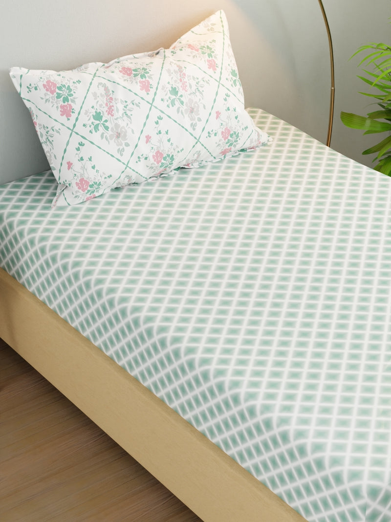 Extra Smooth Micro Single Bedsheet With 1 Pillow Cover <small> (geometric-green)</small>