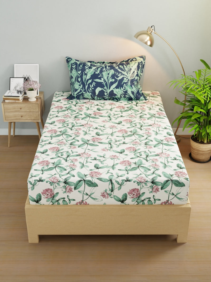 Extra Smooth Micro Single Bedsheet With 1 Pillow Cover <small> (floral-pink/green)</small>