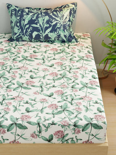 Extra Smooth Micro Single Bedsheet With 1 Pillow Cover <small> (floral-pink/green)</small>