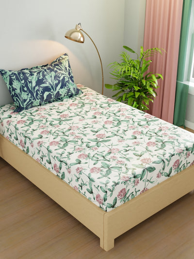 Extra Smooth Micro Single Bedsheet With 1 Pillow Cover <small> (floral-pink/green)</small>