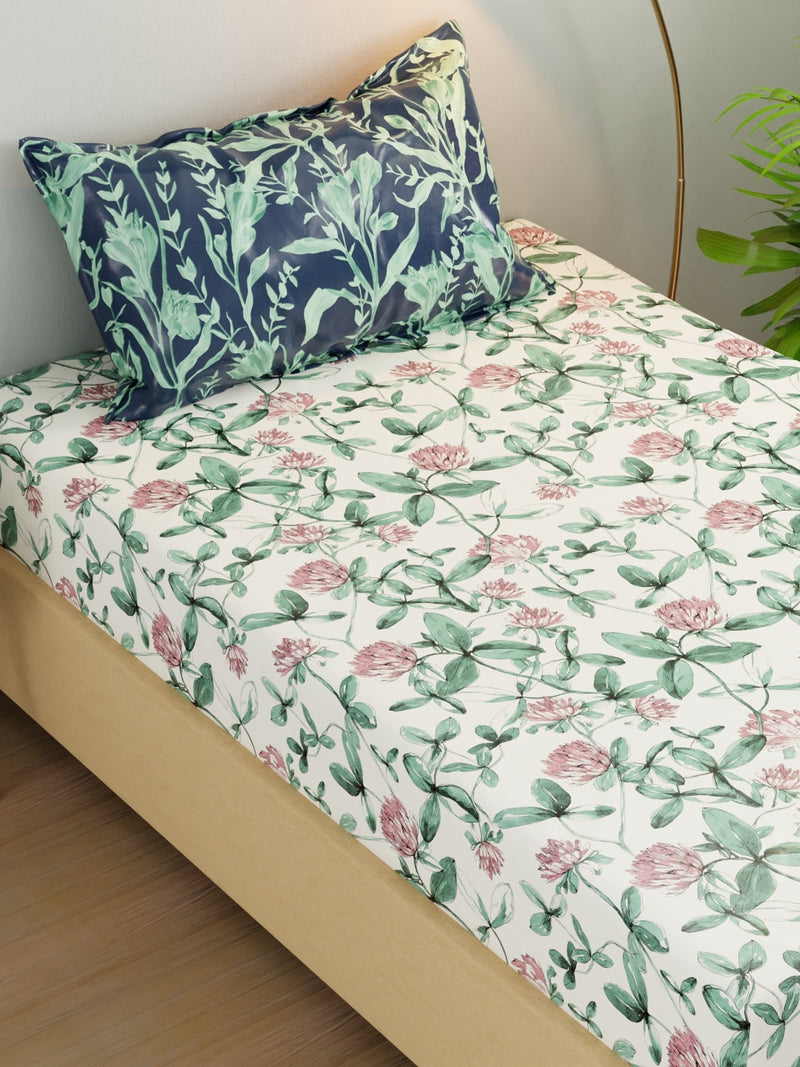 Extra Smooth Micro Single Bedsheet With 1 Pillow Cover <small> (floral-pink/green)</small>