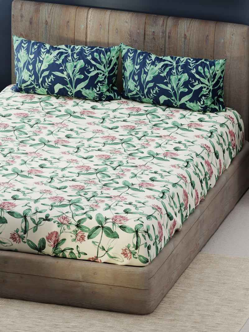 Bamboo Micro King Bedsheet With 2 Pillow Covers <small> (floral-pink/green)</small>