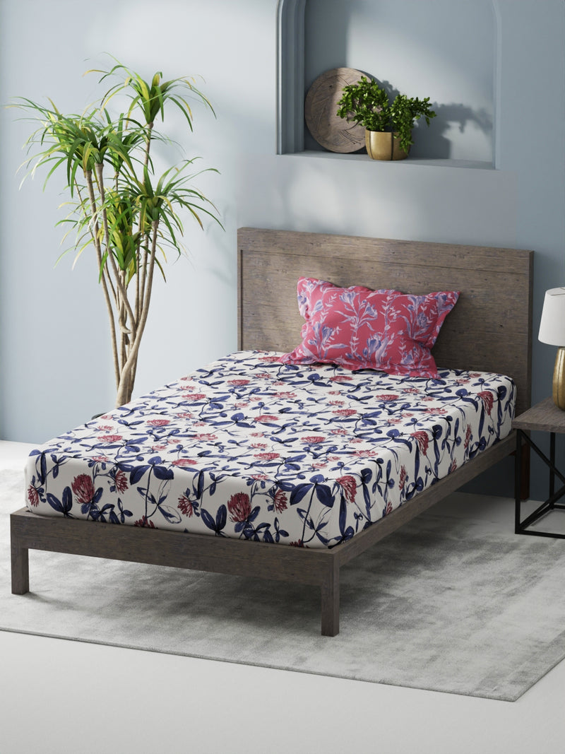 Bamboo Micro Single Bedsheet With 1 Pillow Covers <small> (floral-pink/blue)</small>