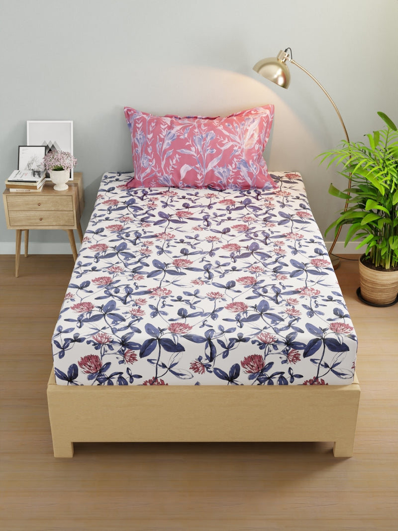 Extra Smooth Micro Single Bedsheet With 1 Pillow Cover <small> (floral-pink/blue)</small>