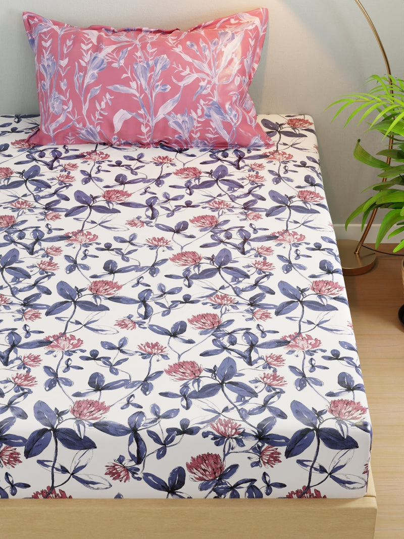 Extra Smooth Micro Single Bedsheet With 1 Pillow Cover <small> (floral-pink/blue)</small>