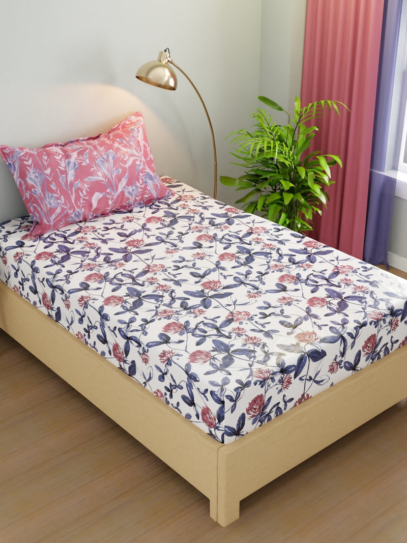 Extra Smooth Micro Single Bedsheet With 1 Pillow Cover <small> (floral-pink/blue)</small>