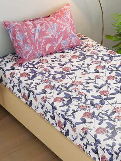 Extra Smooth Micro Single Bedsheet With 1 Pillow Cover <small> (floral-pink/blue)</small>