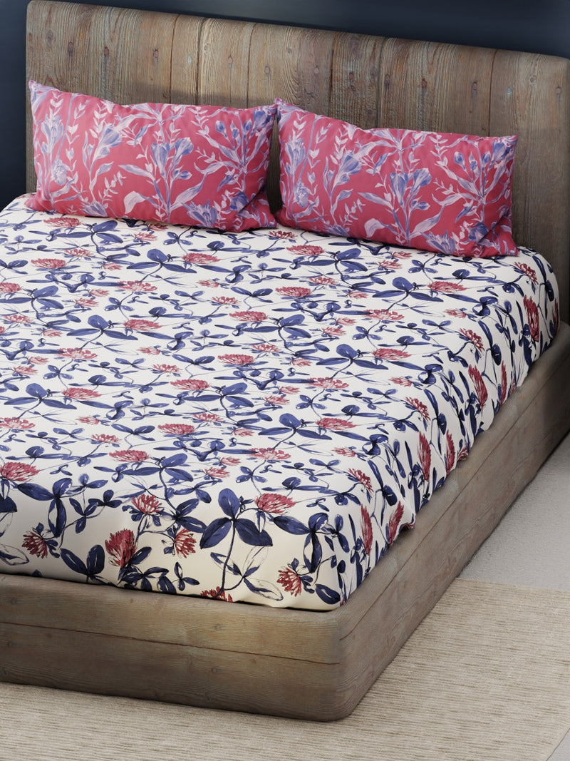 Bamboo Micro King Bedsheet With 2 Pillow Covers <small> (floral-pink/blue)</small>