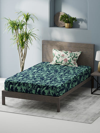 Bamboo Micro Single Bedsheet With 1 Pillow Covers <small> (floral-navy/green)</small>