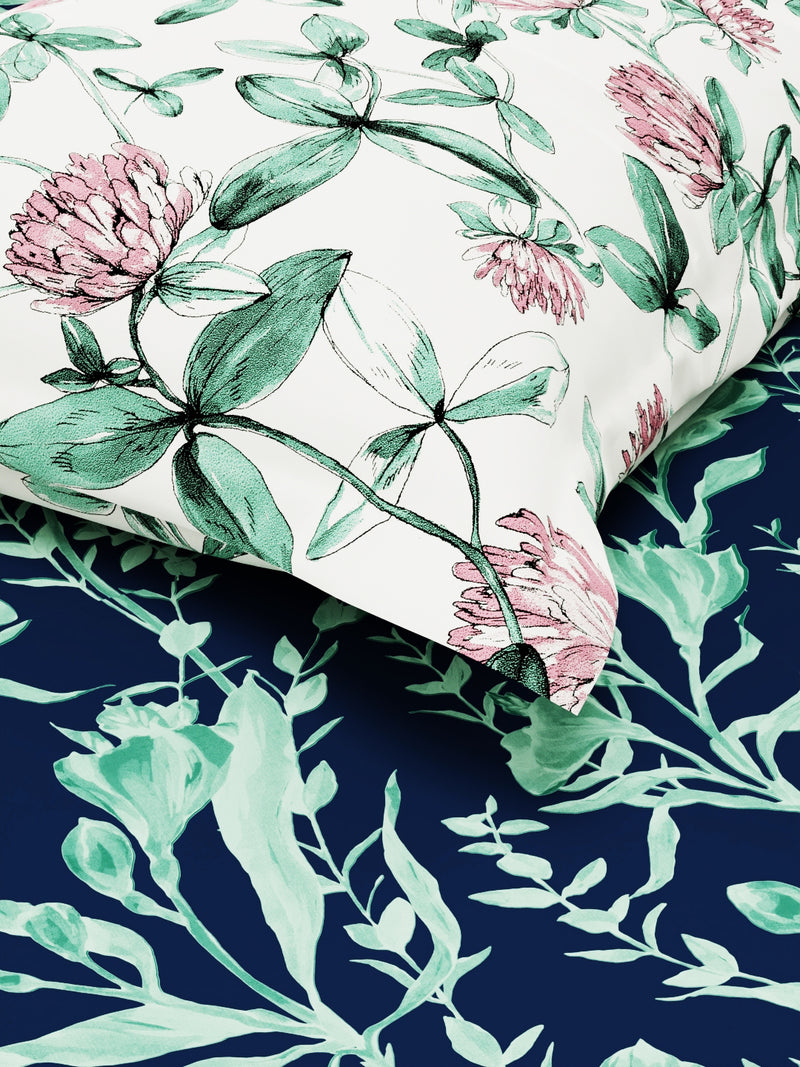 Bamboo Micro Single Bedsheet With 1 Pillow Covers <small> (floral-navy/green)</small>