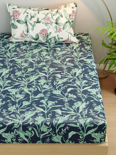 Extra Smooth Micro Single Bedsheet With 1 Pillow Cover <small> (floral-navy/green)</small>