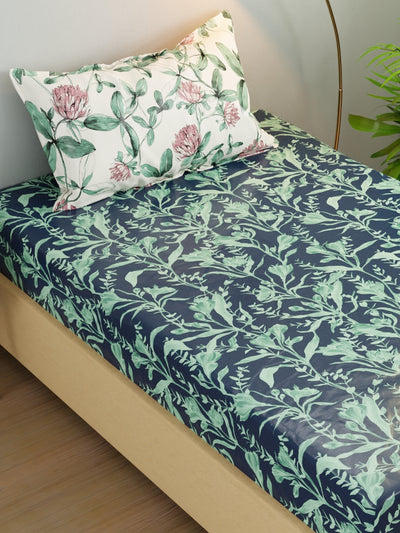 Extra Smooth Micro Single Bedsheet With 1 Pillow Cover <small> (floral-navy/green)</small>