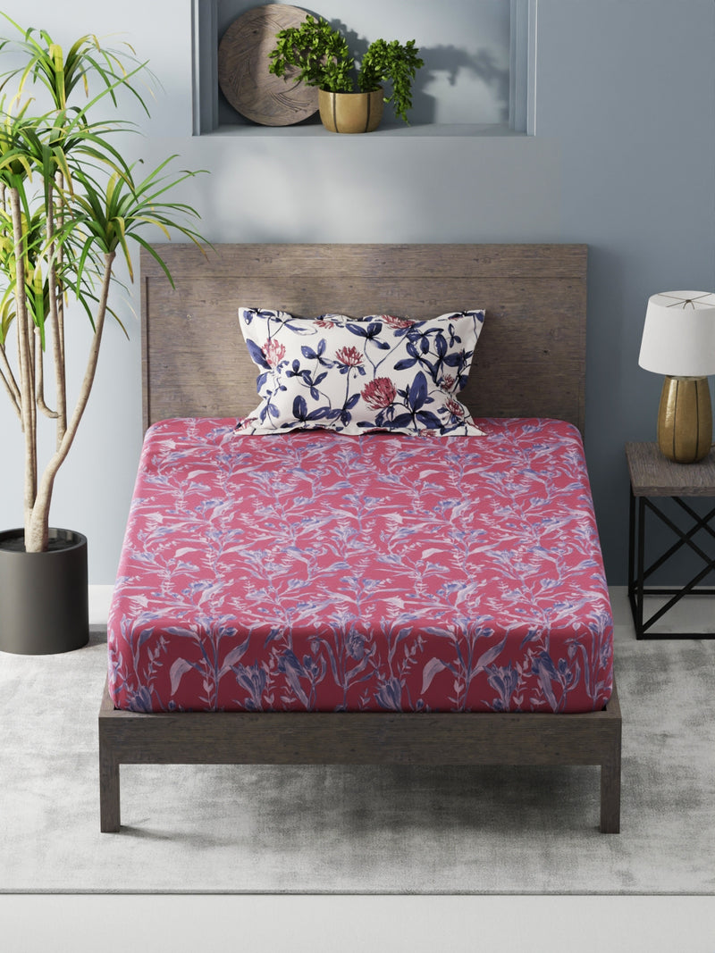 Bamboo Micro Single Bedsheet With 1 Pillow Covers <small> (floral-rose/blue)</small>