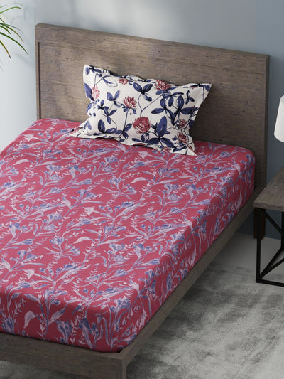 Bamboo Micro Single Bedsheet With 1 Pillow Covers <small> (floral-rose/blue)</small>