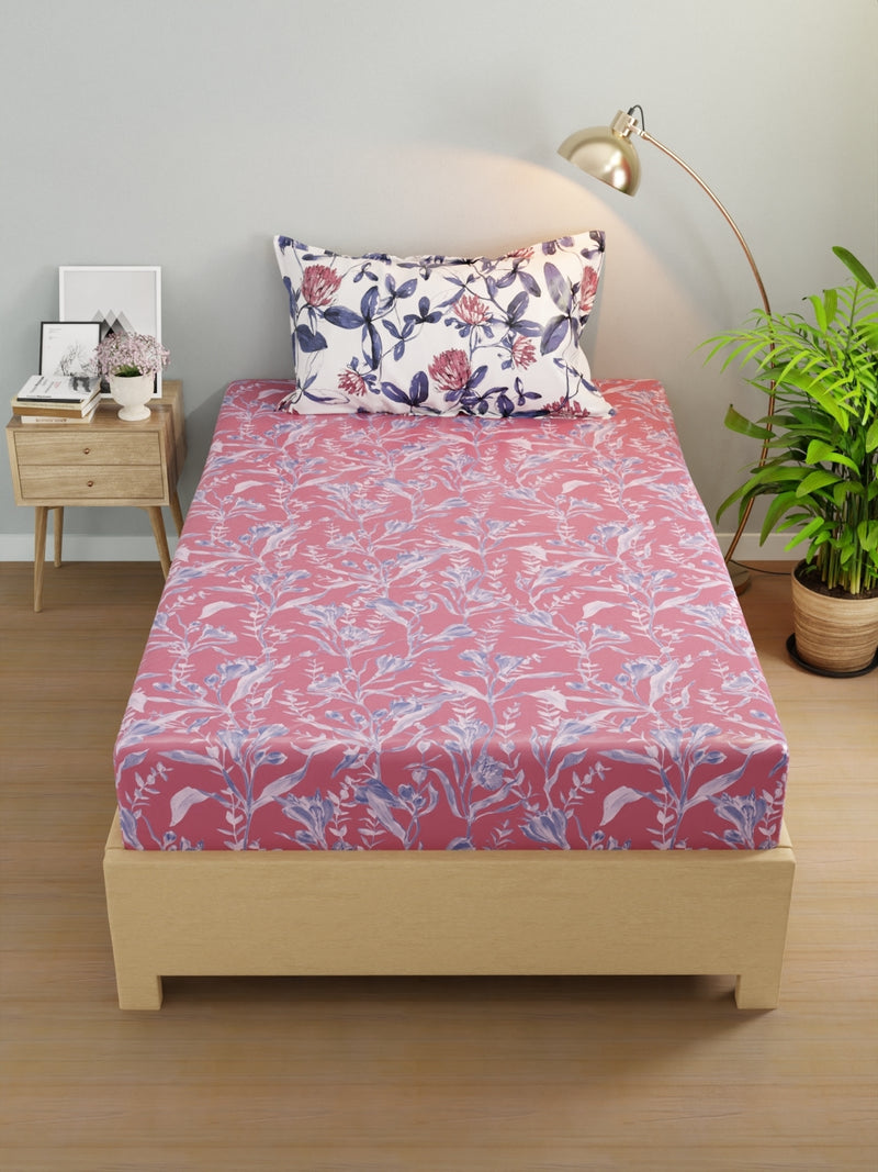 Extra Smooth Micro Single Bedsheet With 1 Pillow Cover <small> (floral-rose/blue)</small>