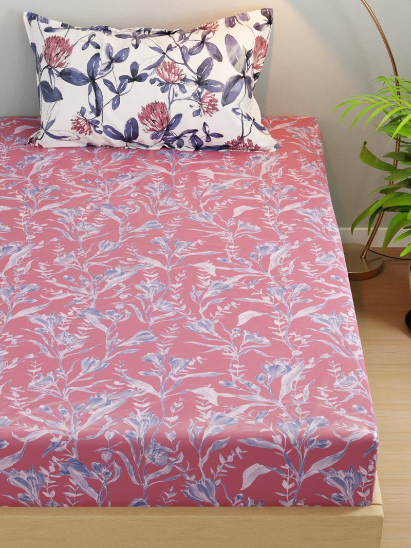 Extra Smooth Micro Single Bedsheet With 1 Pillow Cover <small> (floral-rose/blue)</small>