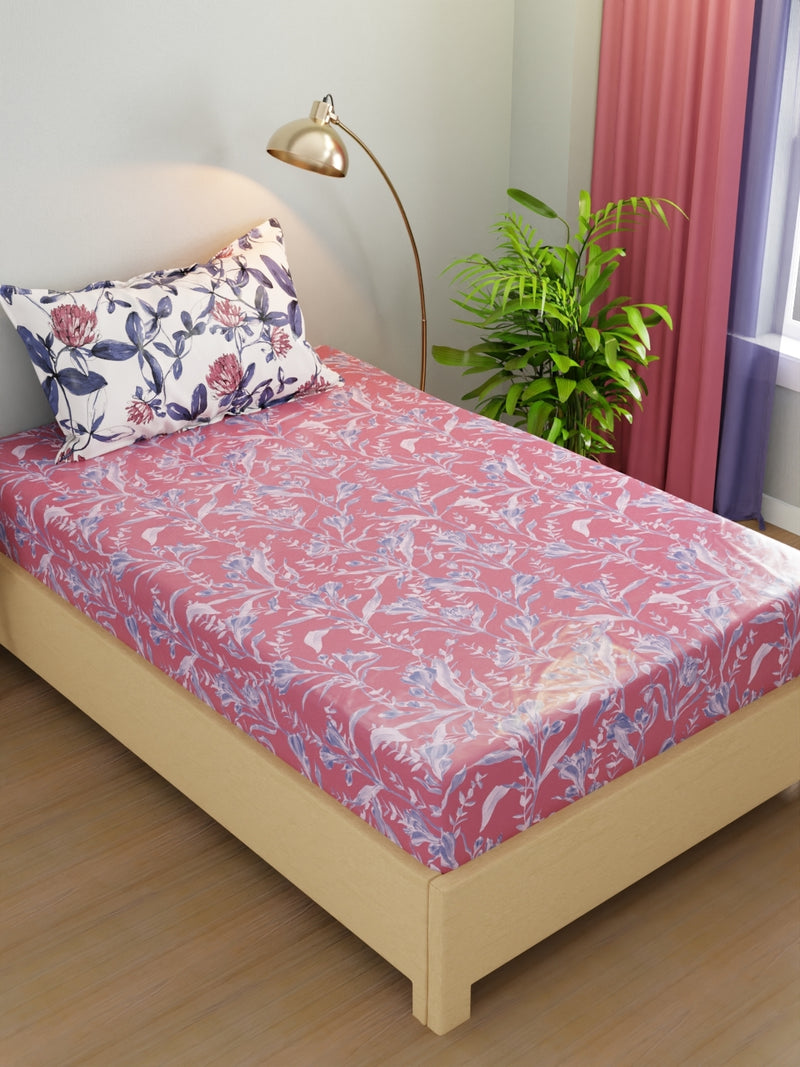 Extra Smooth Micro Single Bedsheet With 1 Pillow Cover <small> (floral-rose/blue)</small>