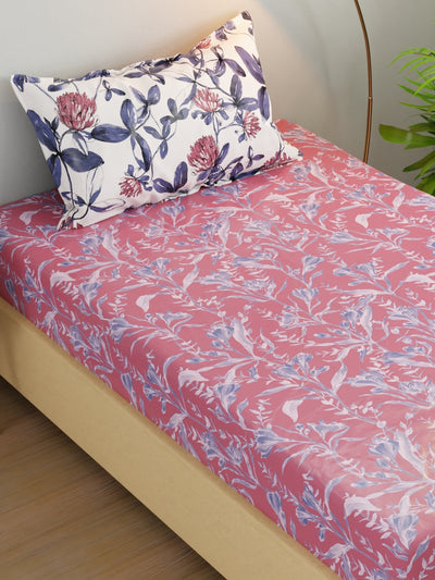 Extra Smooth Micro Single Bedsheet With 1 Pillow Cover <small> (floral-rose/blue)</small>