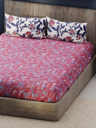 Bamboo Micro King Bedsheet With 2 Pillow Covers <small> (floral-rose/blue)</small>