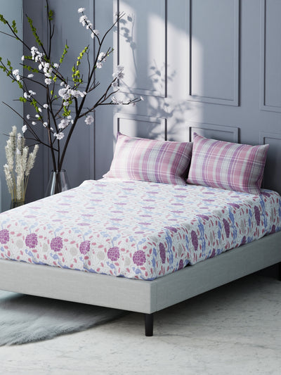 Bamboo Micro King Bedsheet With 2 Pillow Covers <small> (floral-white/lilac)</small>