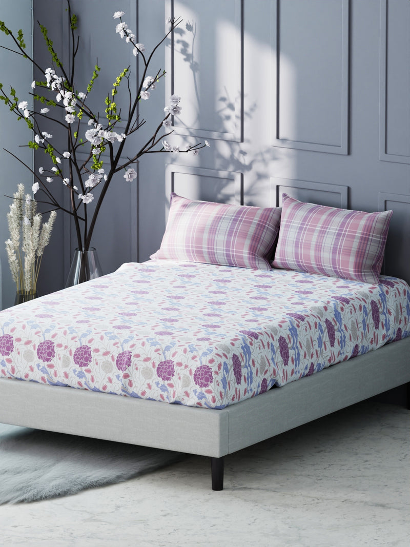 Bamboo Micro King Bedsheet With 2 Pillow Covers <small> (floral-white/lilac)</small>