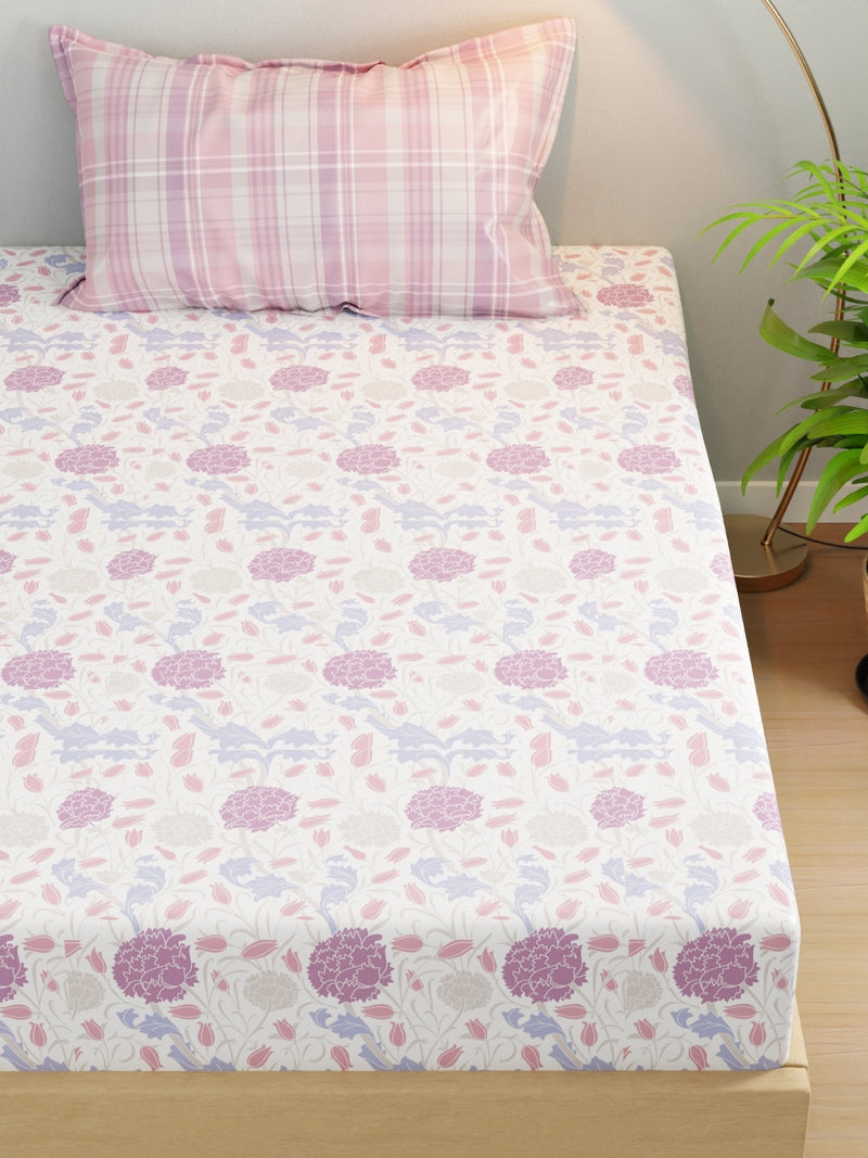 Extra Smooth Micro Single Bedsheet With 1 Pillow Cover <small> (floral-white/lilac)</small>