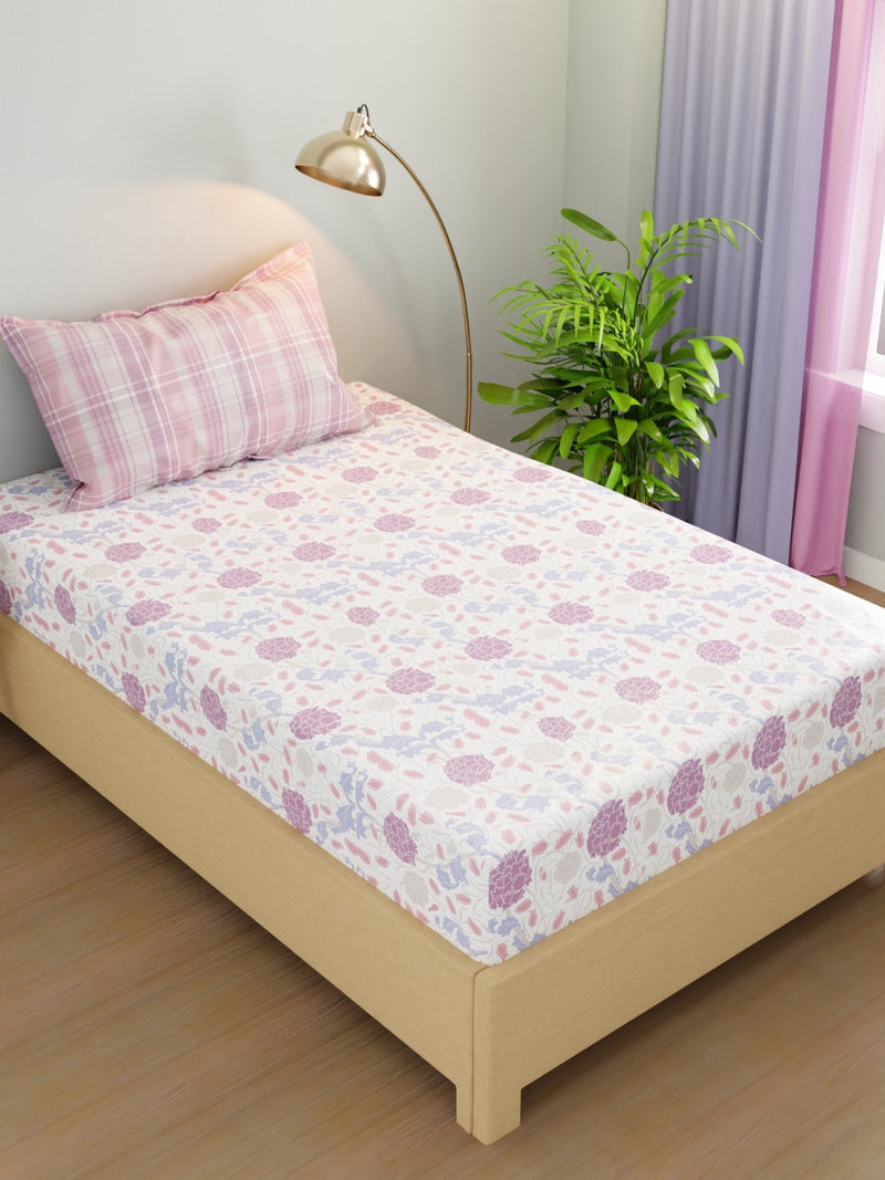 Extra Smooth Micro Single Bedsheet With 1 Pillow Cover <small> (floral-white/lilac)</small>