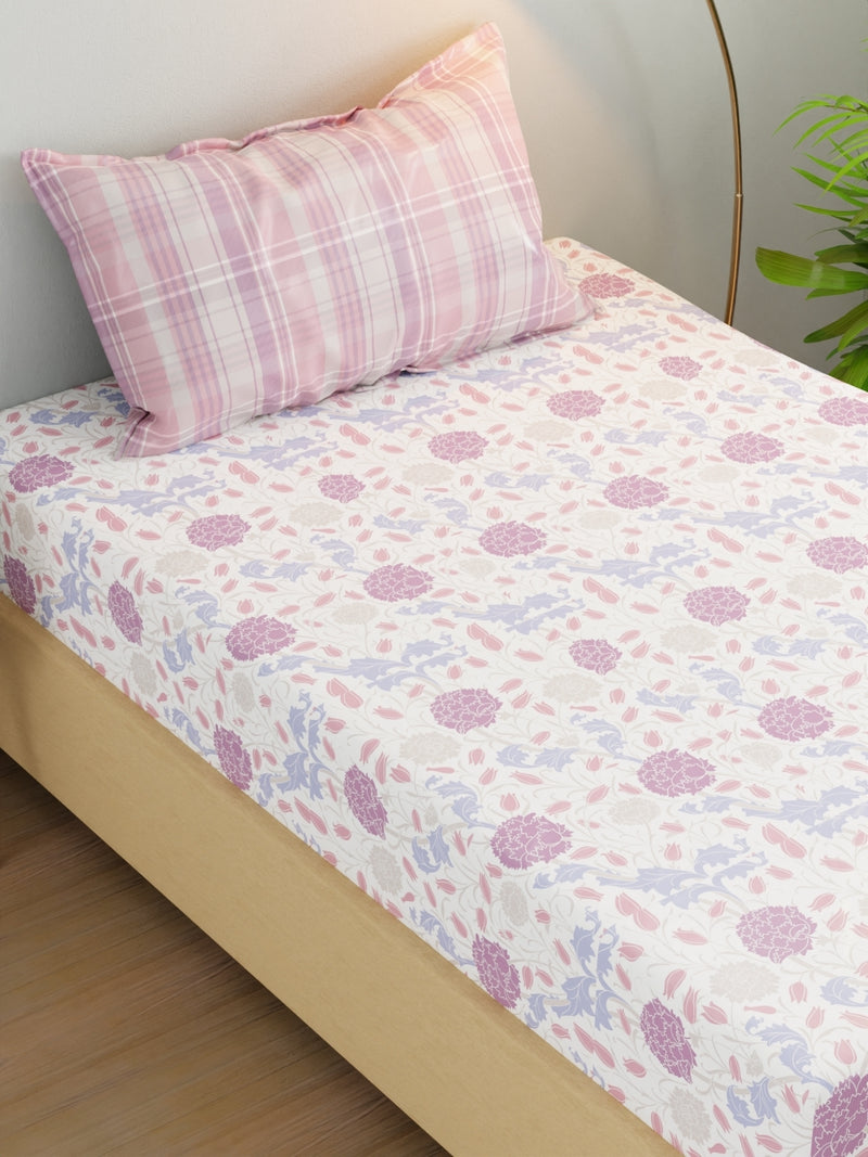 Extra Smooth Micro Single Bedsheet With 1 Pillow Cover <small> (floral-white/lilac)</small>