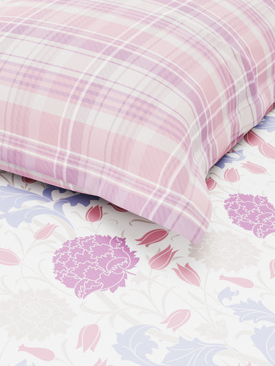 Extra Smooth Micro Single Bedsheet With 1 Pillow Cover <small> (floral-white/lilac)</small>