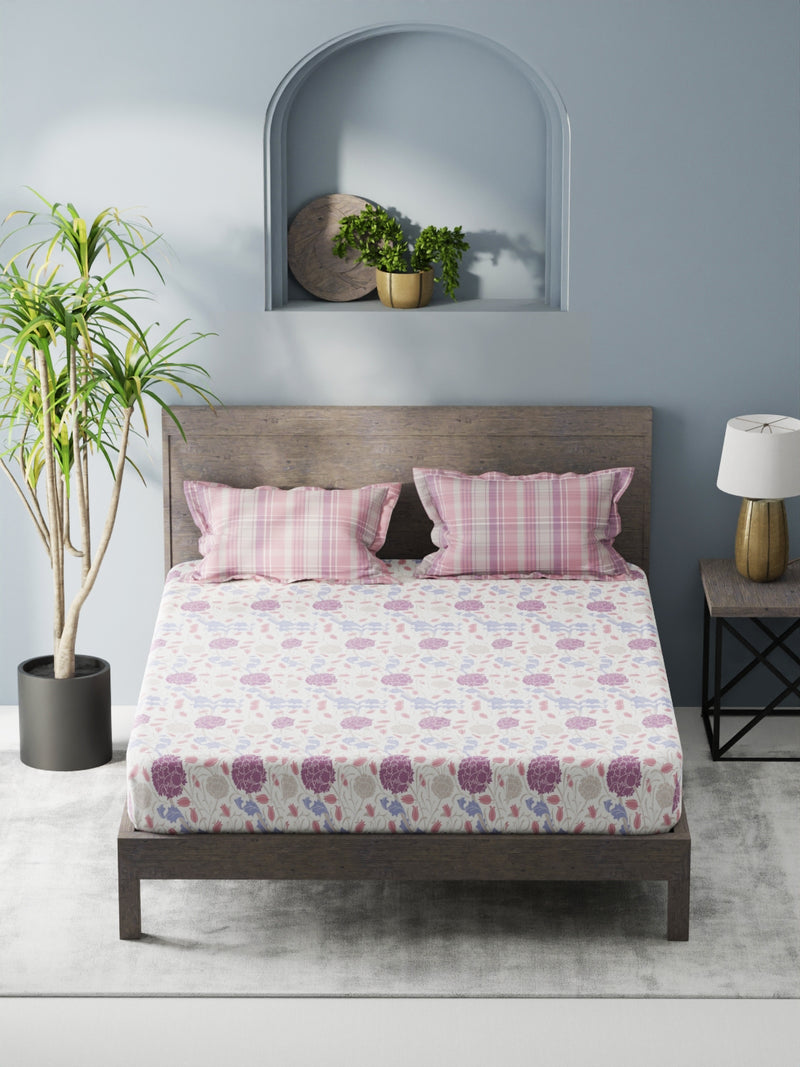 Bamboo Micro King Bedsheet With 2 Pillow Covers <small> (floral-white/lilac)</small>