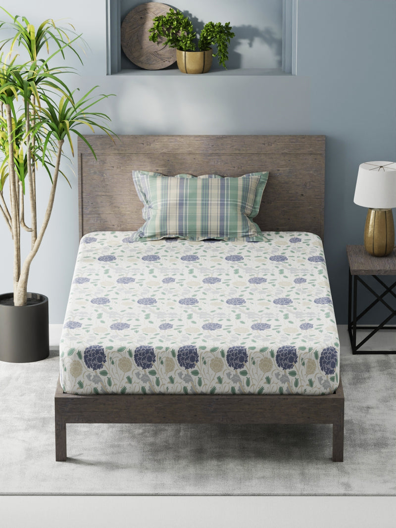 Bamboo Micro Single Bedsheet With 1 Pillow Covers <small> (floral-white/blue)</small>