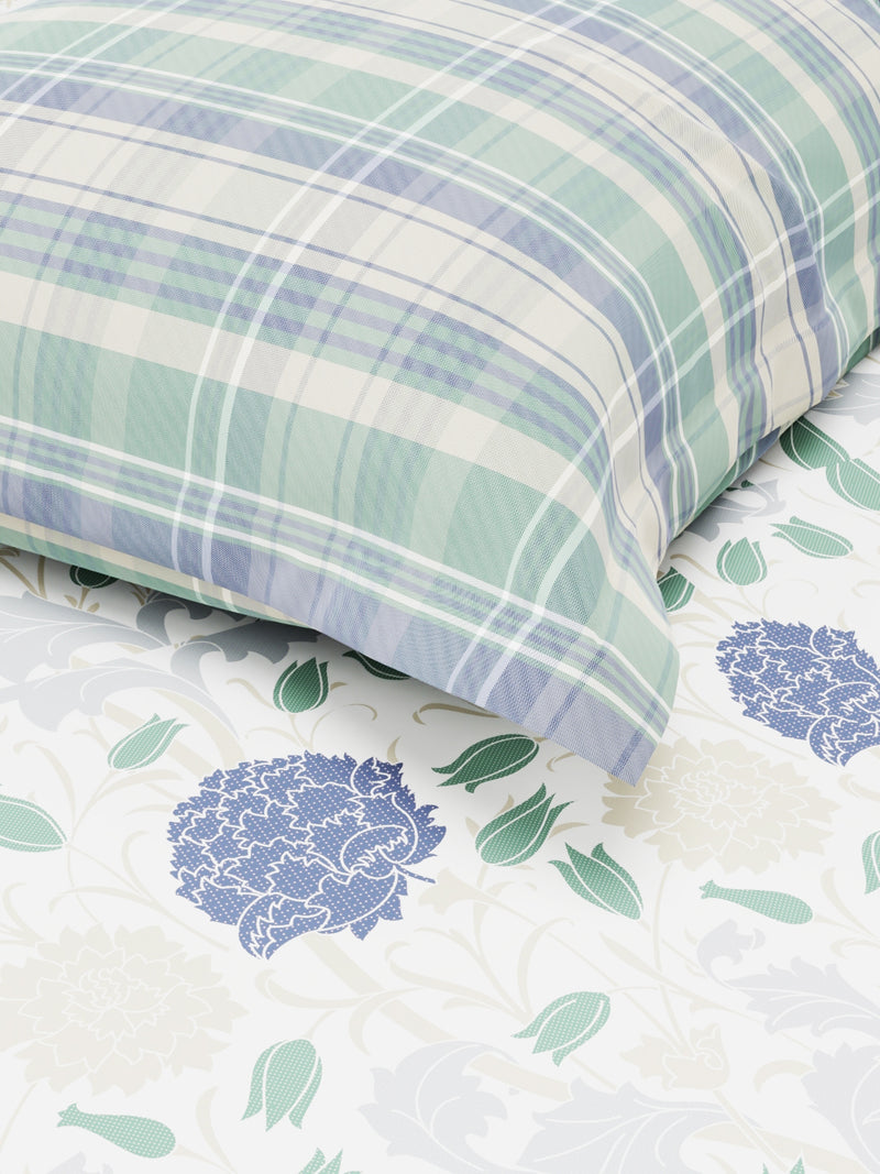 Bamboo Micro Single Bedsheet With 1 Pillow Covers <small> (floral-white/blue)</small>