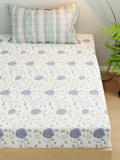 Extra Smooth Micro Single Bedsheet With 1 Pillow Cover <small> (floral-white/blue)</small>