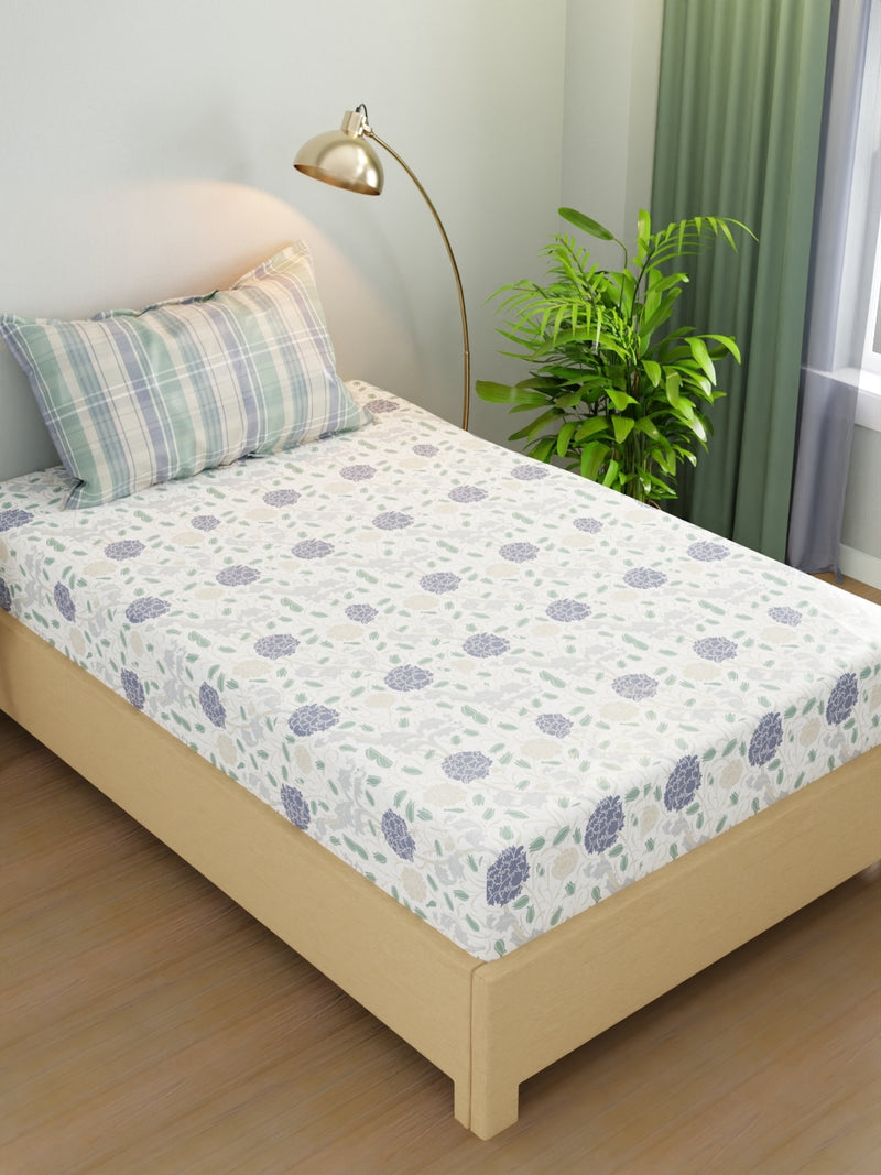 Extra Smooth Micro Single Bedsheet With 1 Pillow Cover <small> (floral-white/blue)</small>