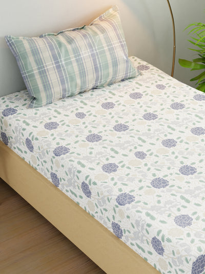 Extra Smooth Micro Single Bedsheet With 1 Pillow Cover <small> (floral-white/blue)</small>