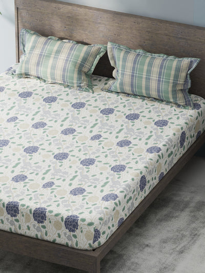 Bamboo Micro King Bedsheet With 2 Pillow Covers <small> (floral-white/blue)</small>