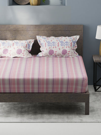 Bamboo Micro Fitted King Bedsheet With 2 Pillow Covers <small> (checks-pink/purple)</small>