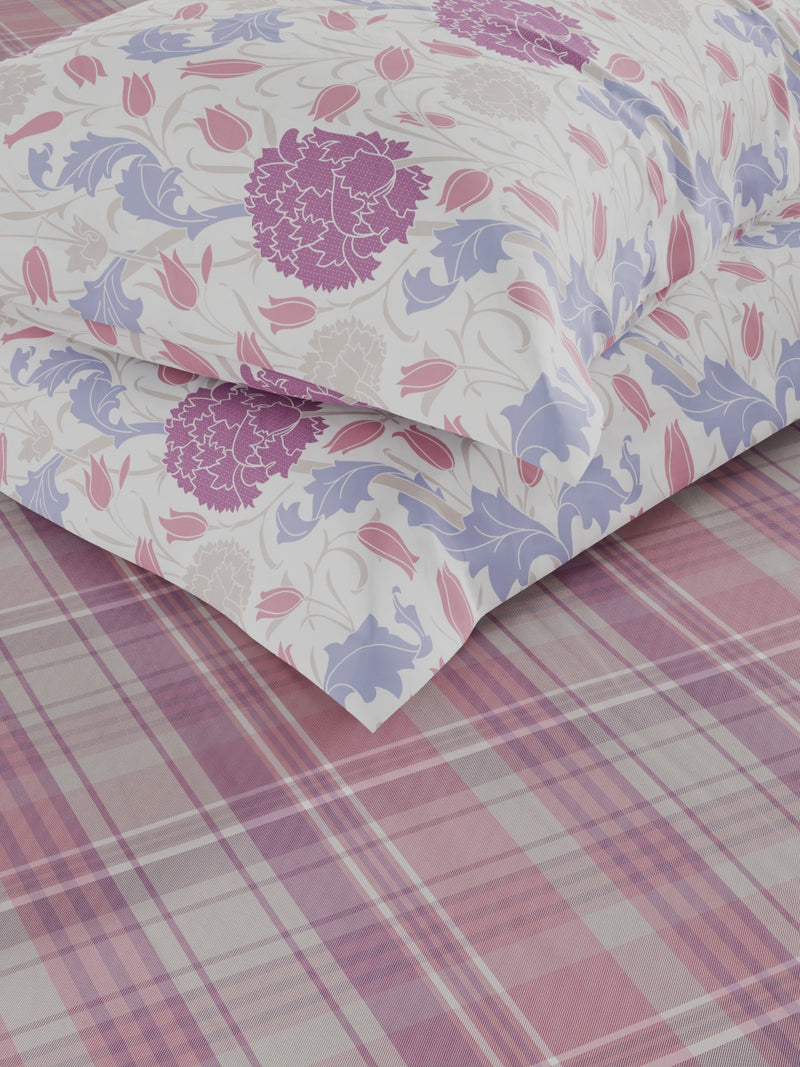 Bamboo Micro Fitted King Bedsheet With 2 Pillow Covers <small> (checks-pink/purple)</small>