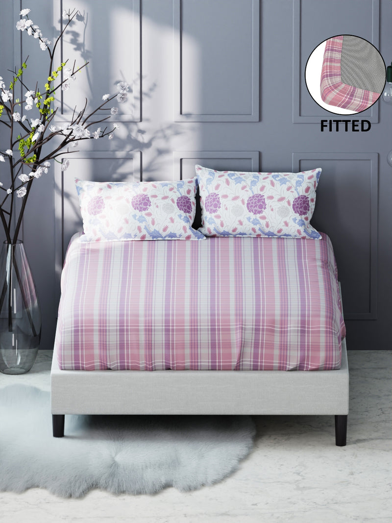 Bamboo Micro King Bedsheet With 2 Pillow Covers <small> (checks-pink/purple)</small>