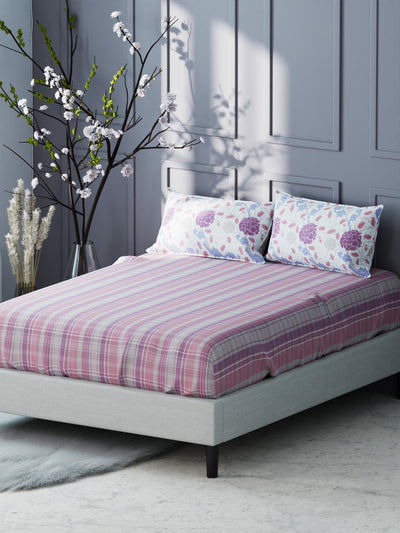 Bamboo Micro King Bedsheet With 2 Pillow Covers <small> (checks-pink/purple)</small>