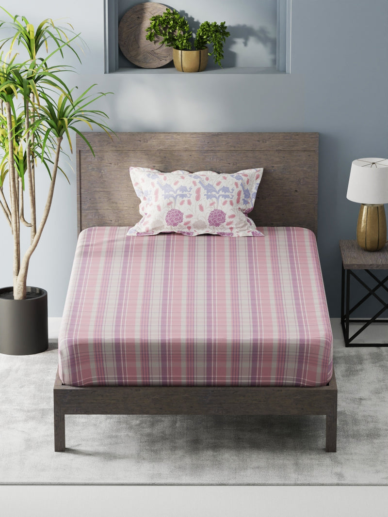 Bamboo Micro Single Bedsheet With 1 Pillow Covers <small> (checks-pink/purple)</small>