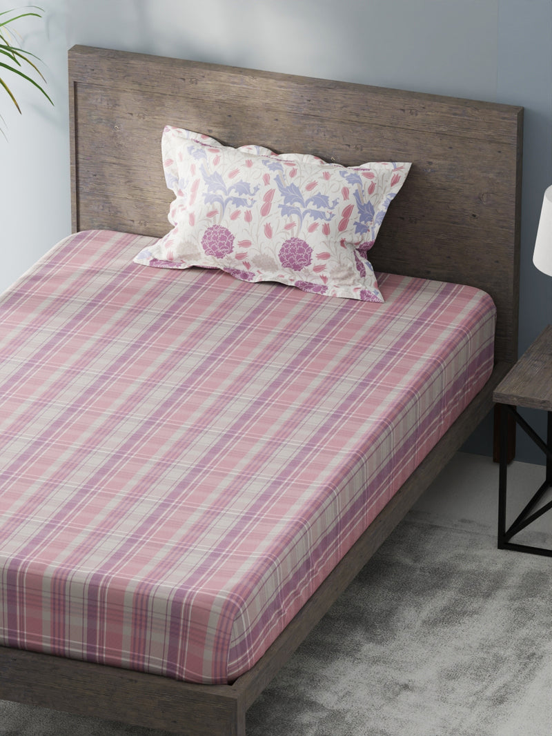 Bamboo Micro Single Bedsheet With 1 Pillow Covers <small> (checks-pink/purple)</small>