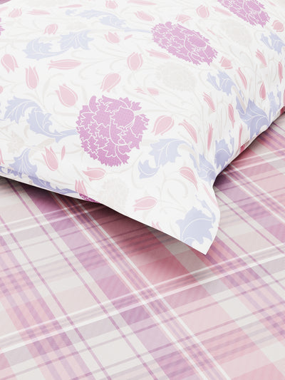 Bamboo Micro Single Bedsheet With 1 Pillow Covers <small> (checks-pink/purple)</small>